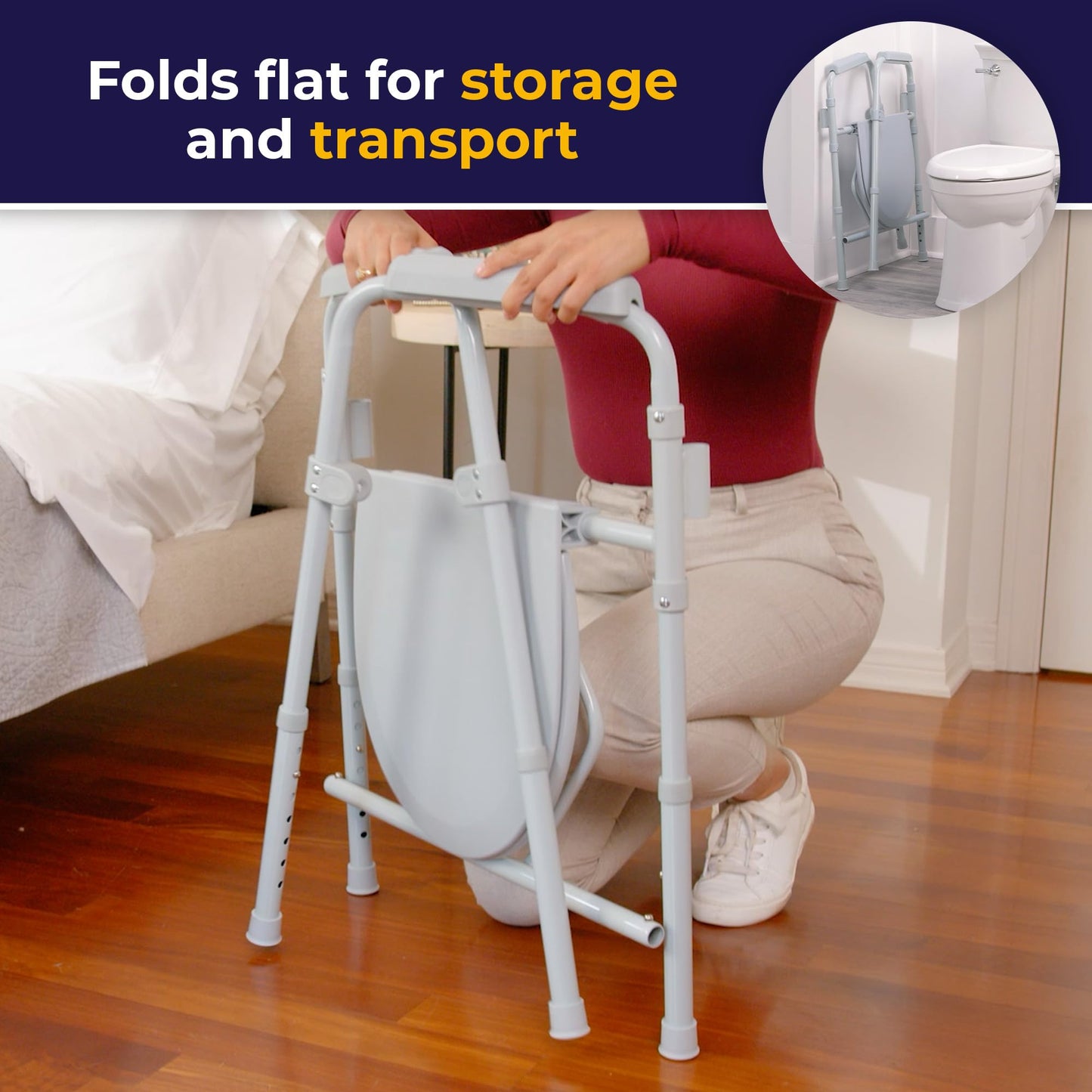 Folding Steel Bedside Commode Chair, Portable Toilet