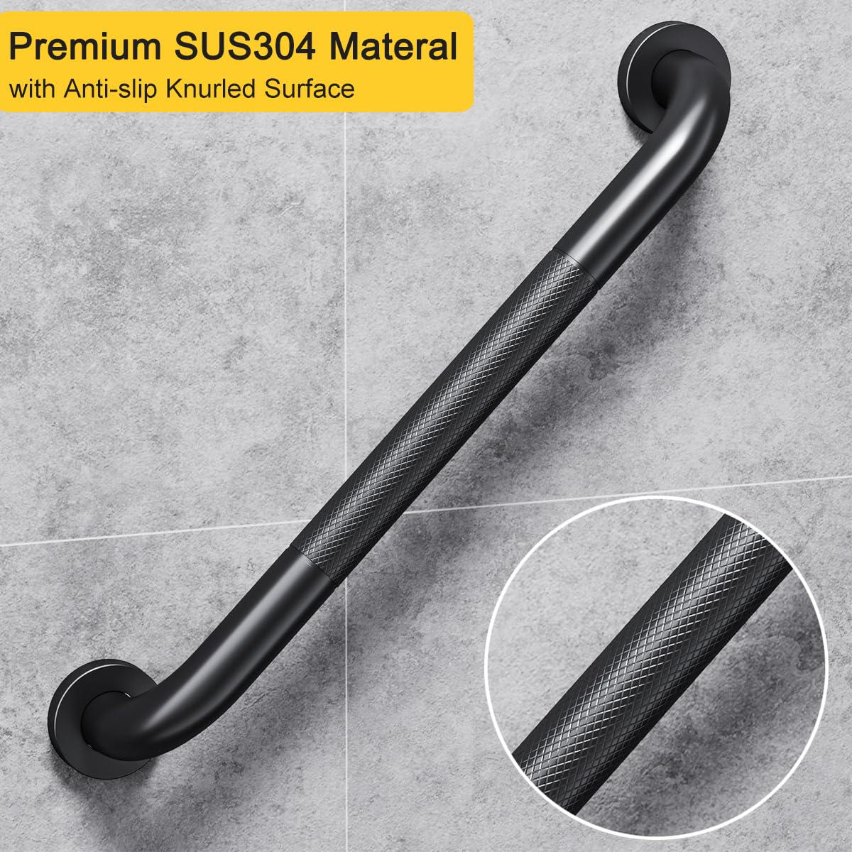 Shower & Bathroom Grab Bar (2 pack, 16'', Stainless Steel, Anti-Slip Knurled Grip)