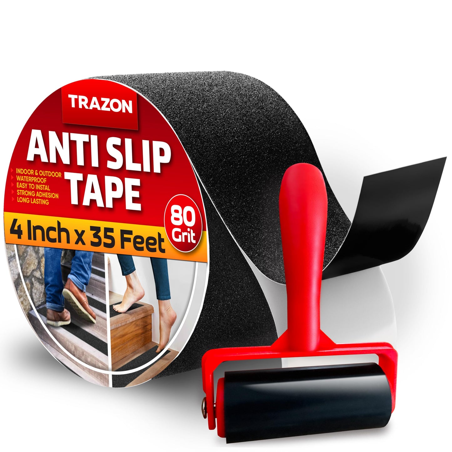 Grip Tape - Heavy Duty Anti Slip Tape for Stairs Outdoor/Indoor Waterproof 4Inch x 35Ft Safety Non Skid Roll Black