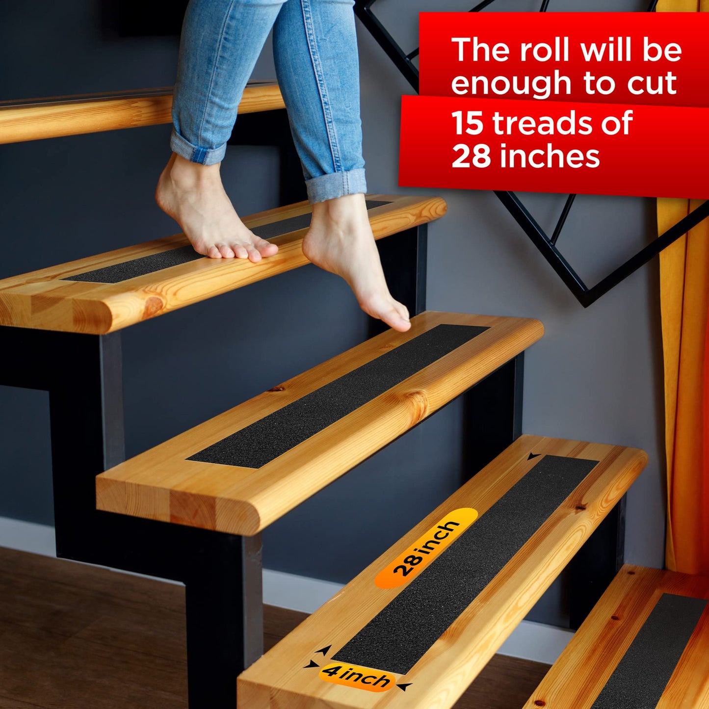 Grip Tape - Heavy Duty Anti Slip Tape for Stairs Outdoor/Indoor Waterproof 4Inch x 35Ft Safety Non Skid Roll Black