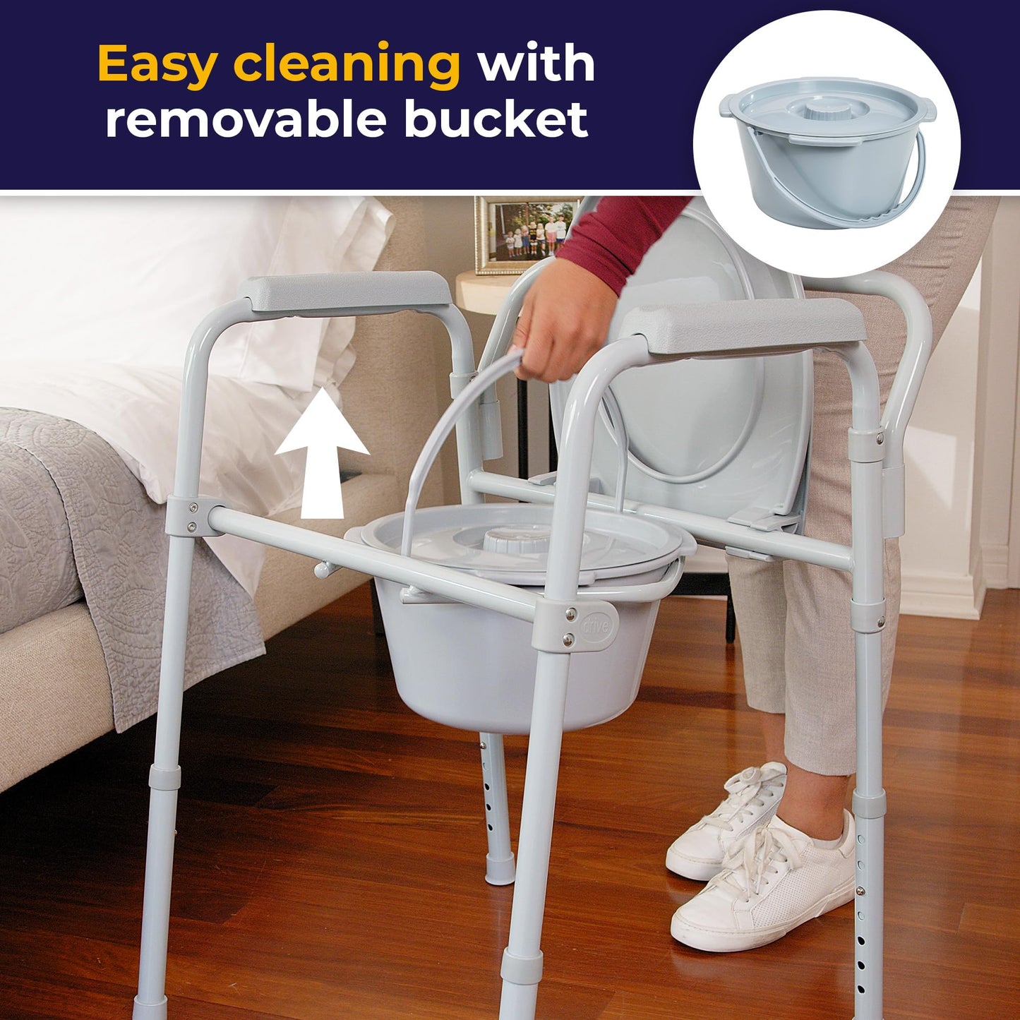Folding Steel Bedside Commode Chair, Portable Toilet