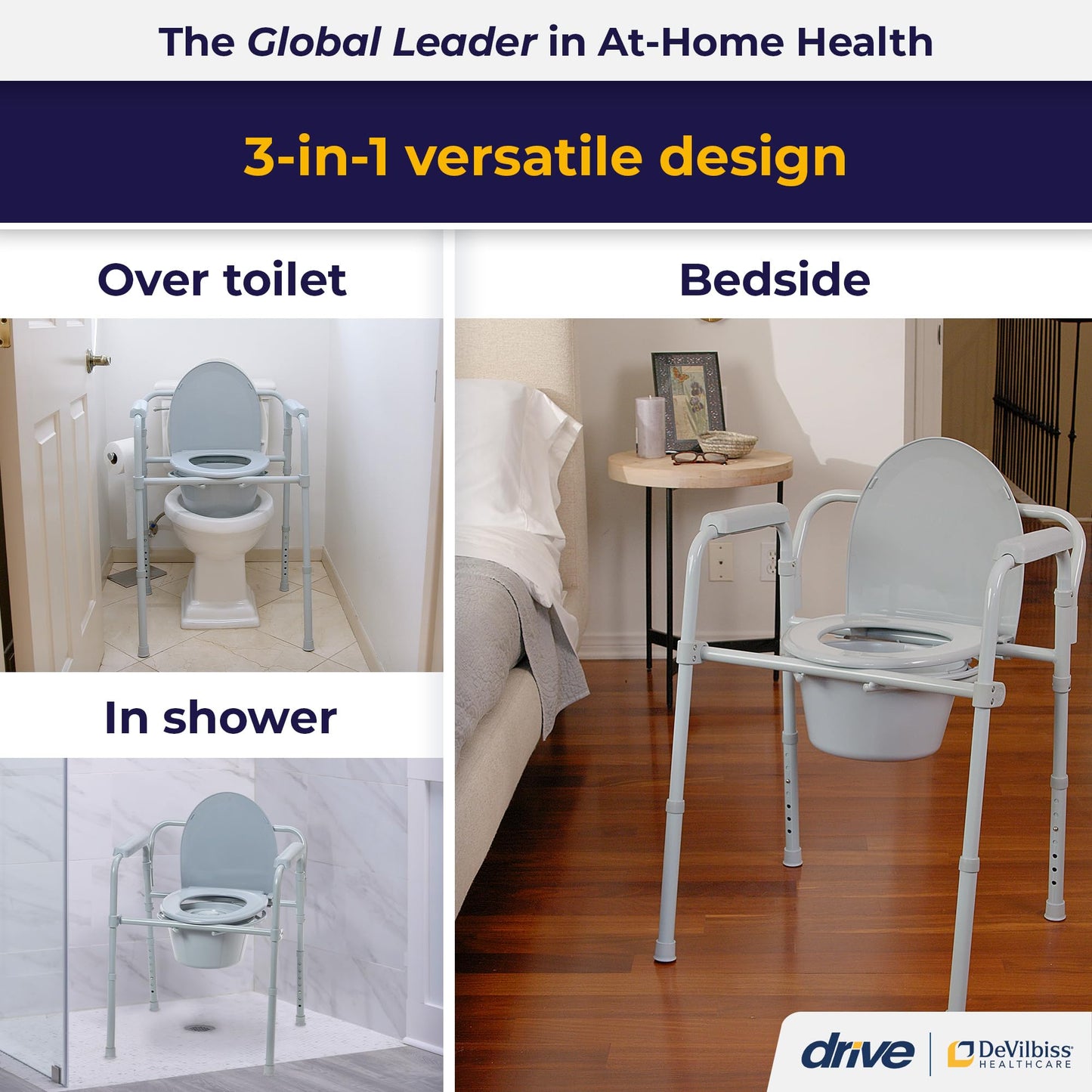 Folding Steel Bedside Commode Chair, Portable Toilet