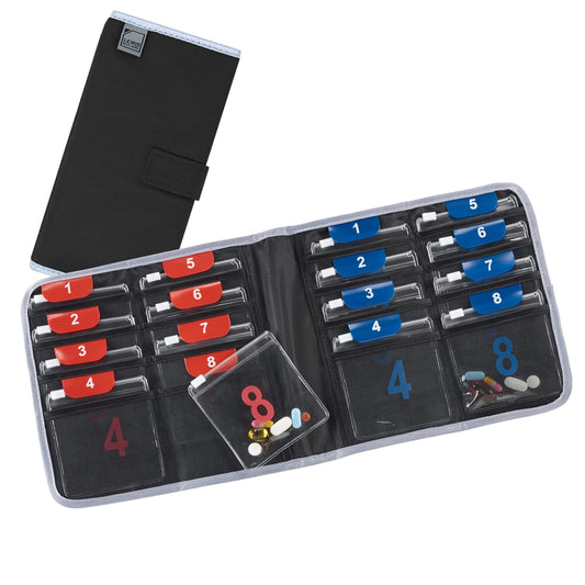 Travel Pill Organizer(AM/PM Color Coded, 16 Slot Slimline Pouch)