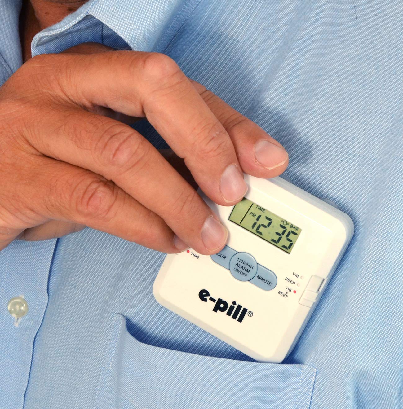 e-Pill 4 Alarm Pocket Pill Organizer and Medicine Pillbox with Pill Reminder - Vibrates and/or Beeps - Fits in Shirt Pocket